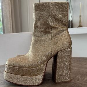 Steve Madden Cobra Gold Glitter Platform Ankle Boots